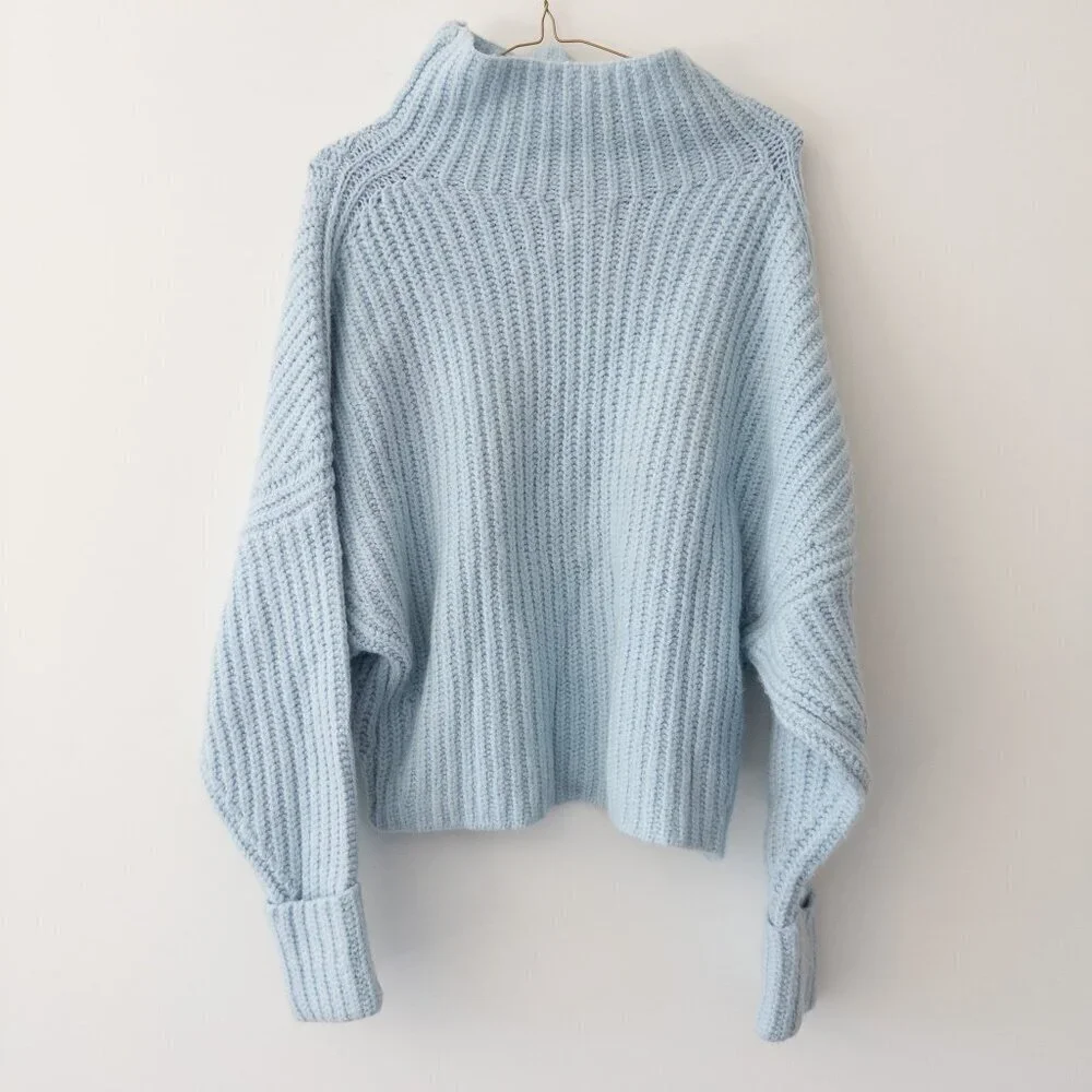Anthropologie Athena Cowl Neck Sweater Pullover Alpaca Wool Blue XS Maeve - Picture 4 of 10